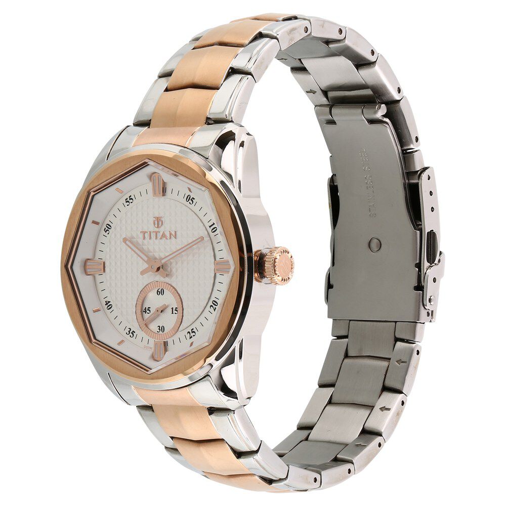 Titan Quartz Analog White Dial Stainless Steel Strap Watch for Men-1749KM01