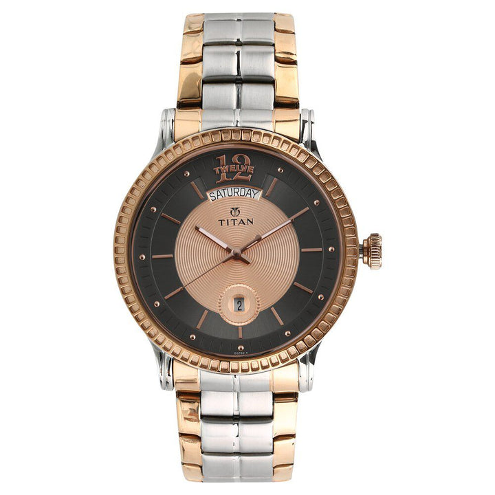 Titan Quartz Analog with Day and Date Multicoloured Dial Stainless Steel Strap Watch for Men-1751KM01
