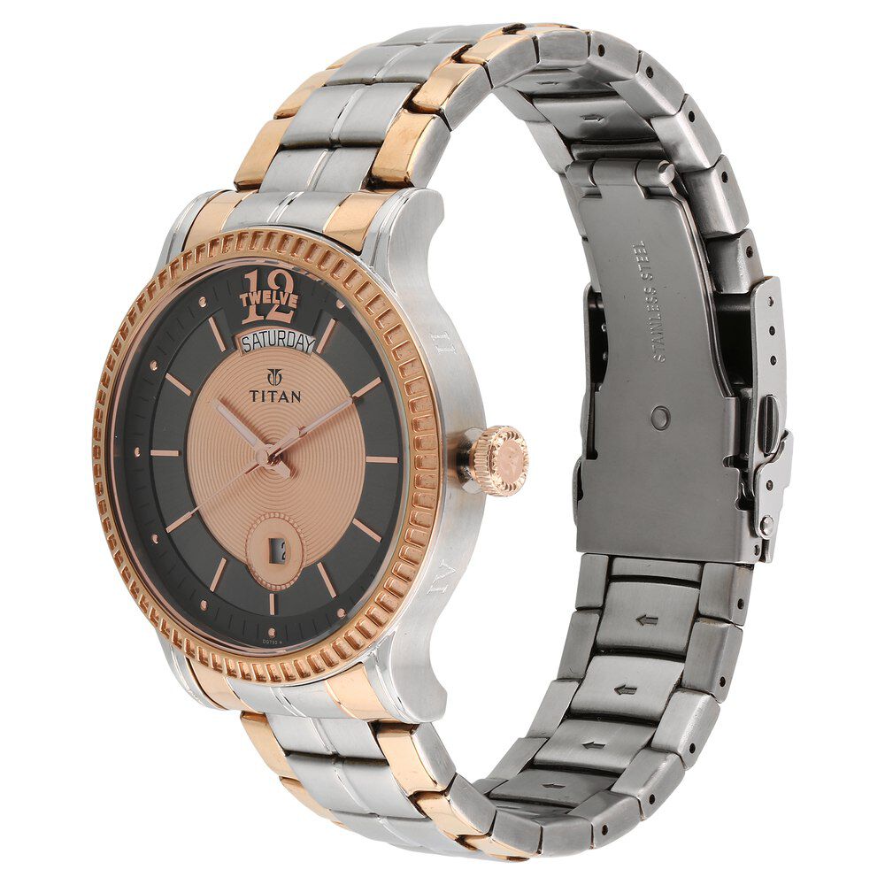Titan Quartz Analog with Day and Date Multicoloured Dial Stainless Steel Strap Watch for Men-1751KM01