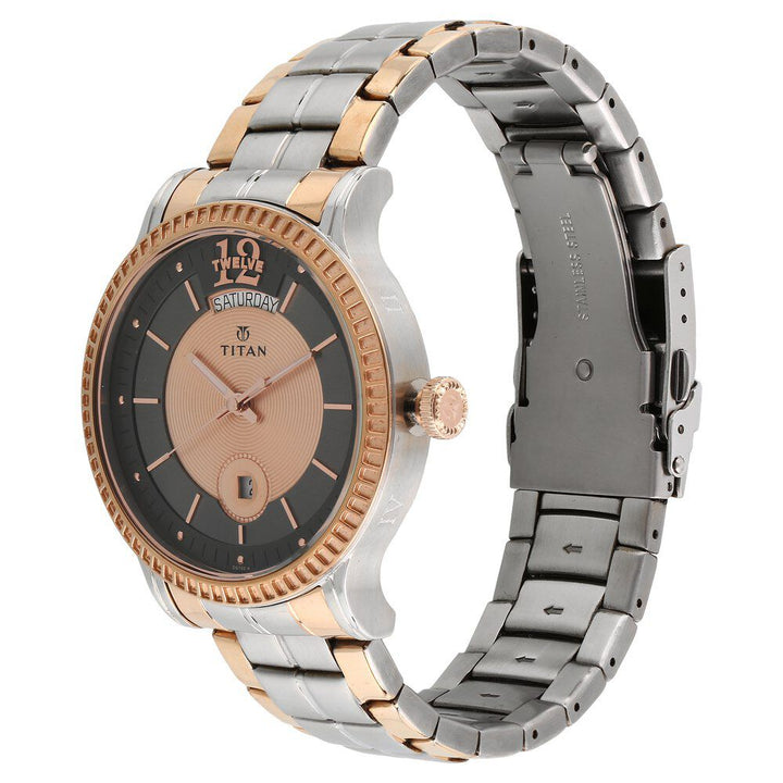 Titan Quartz Analog with Day and Date Multicoloured Dial Stainless Steel Strap Watch for Men-1751KM01