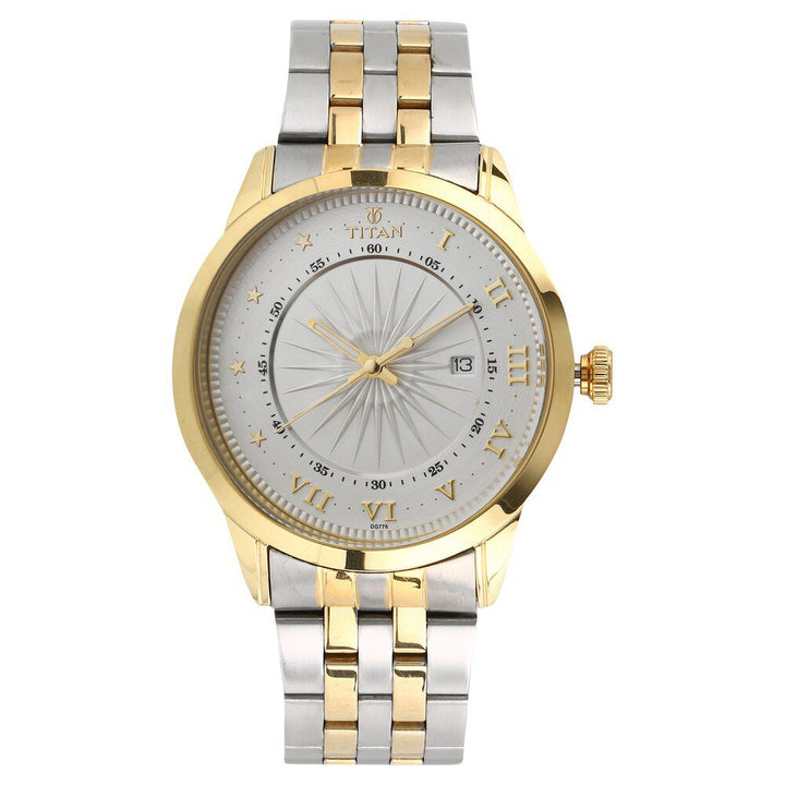 Titan Quartz Analog with Date Silver Dial Stainless Steel Strap Watch for Men-NN1752BM01