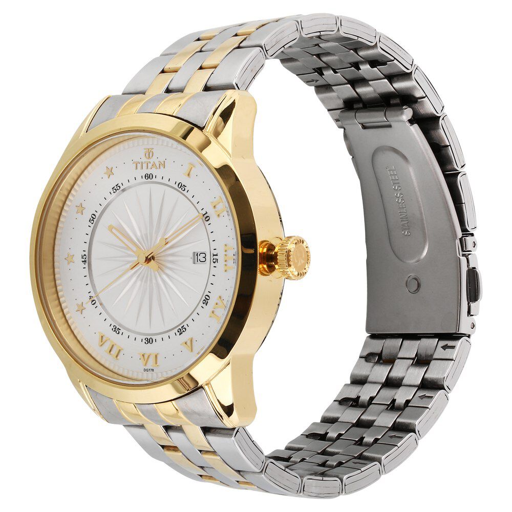 Titan Quartz Analog with Date Silver Dial Stainless Steel Strap Watch for Men-NN1752BM01