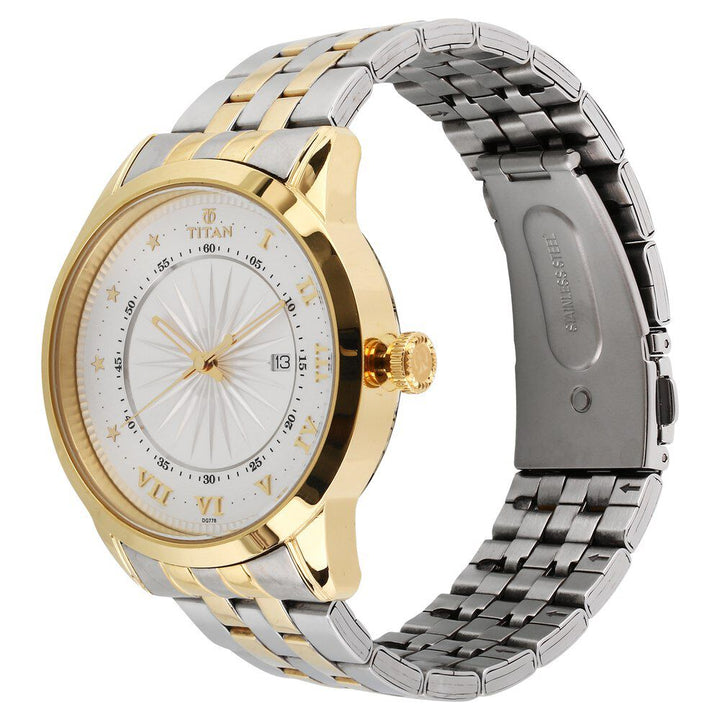 Titan Quartz Analog with Date Silver Dial Stainless Steel Strap Watch for Men-NN1752BM01