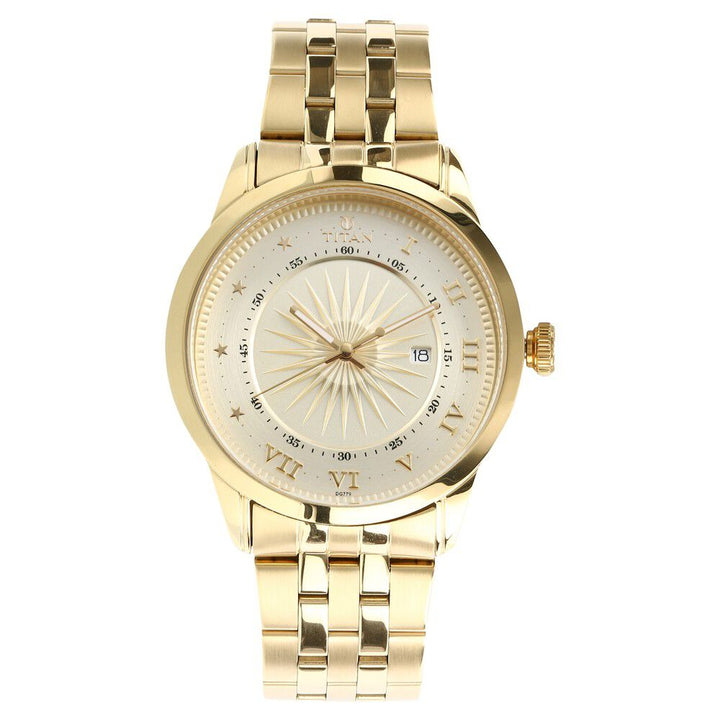 Titan Regalia Sovereign Regalia Sovereign Champagne Dial Analog with Date Stainless Steel Strap Men-NN1752YM02