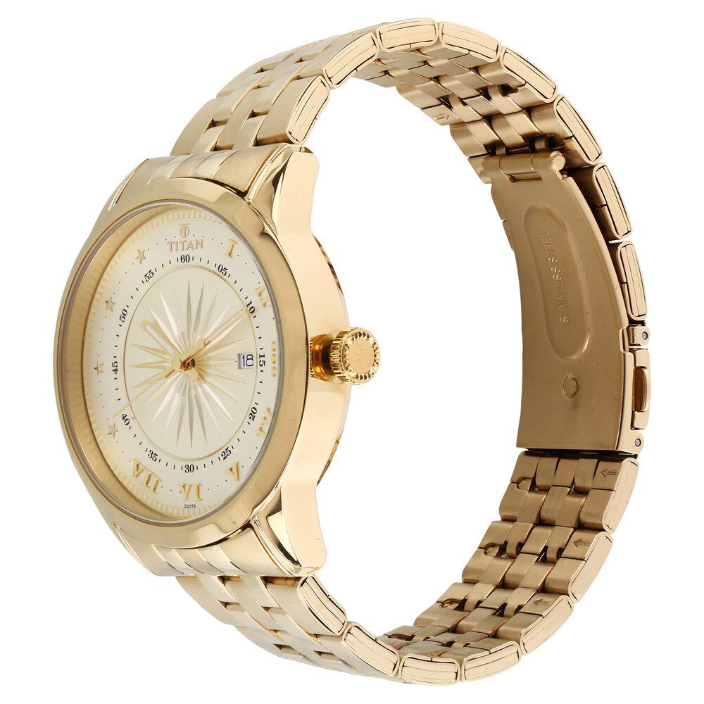 Titan Regalia Sovereign Regalia Sovereign Champagne Dial Analog with Date Stainless Steel Strap Men-NN1752YM02