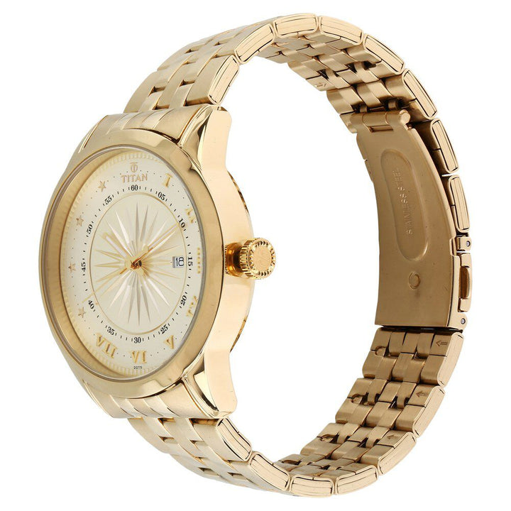 Titan Regalia Sovereign Regalia Sovereign Champagne Dial Analog with Date Stainless Steel Strap Men-NN1752YM02