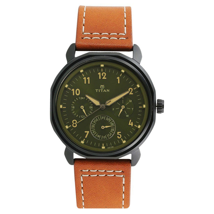 Titan Quartz Multifunction Green Dial Stainless Steel Strap watch for Men-NN1753NL01