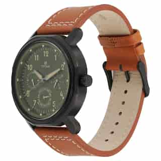 Titan Green Dial Leather Strap Watch NL1753NL01 (DG758)
