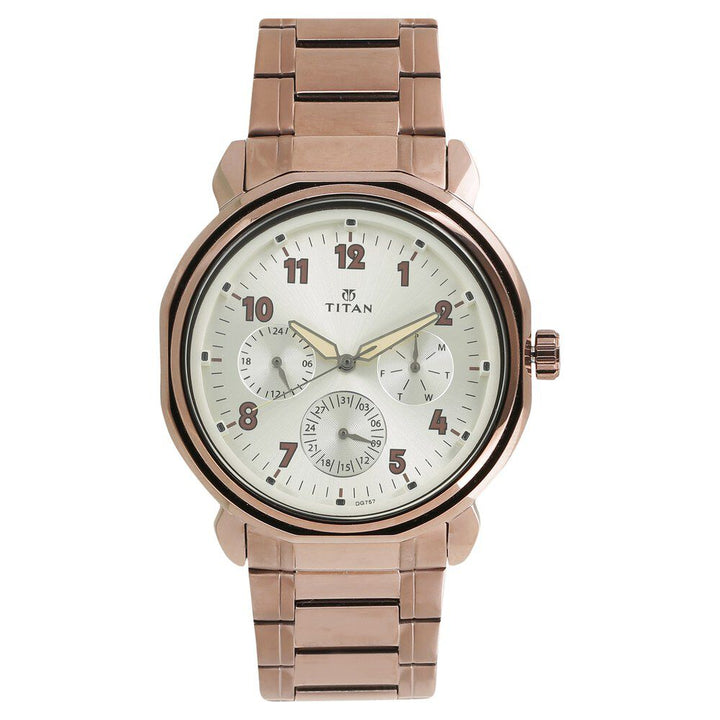 Titan Quartz Multifunction Beige Dial Stainless Steel Strap watch for Men-NM1753QM02