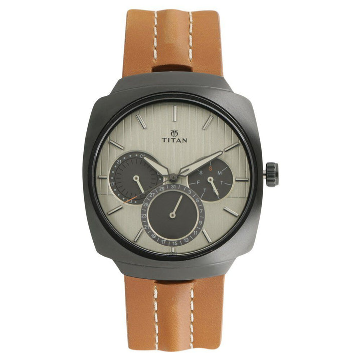 Titan Quartz Multifunction Green Dial Leather Strap Watch for Men-1754NL01