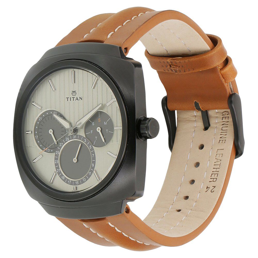 Titan Quartz Multifunction Green Dial Leather Strap Watch for Men-1754NL01