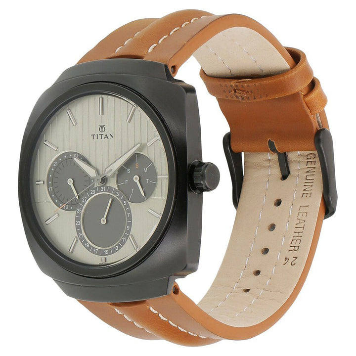 Titan Quartz Multifunction Green Dial Leather Strap Watch for Men-1754NL01