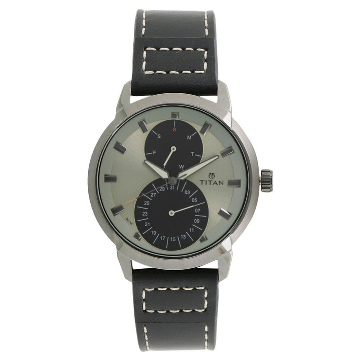 Titan Quartz Multifunction Beige Dial Leather Strap watch for Men-1756QL01