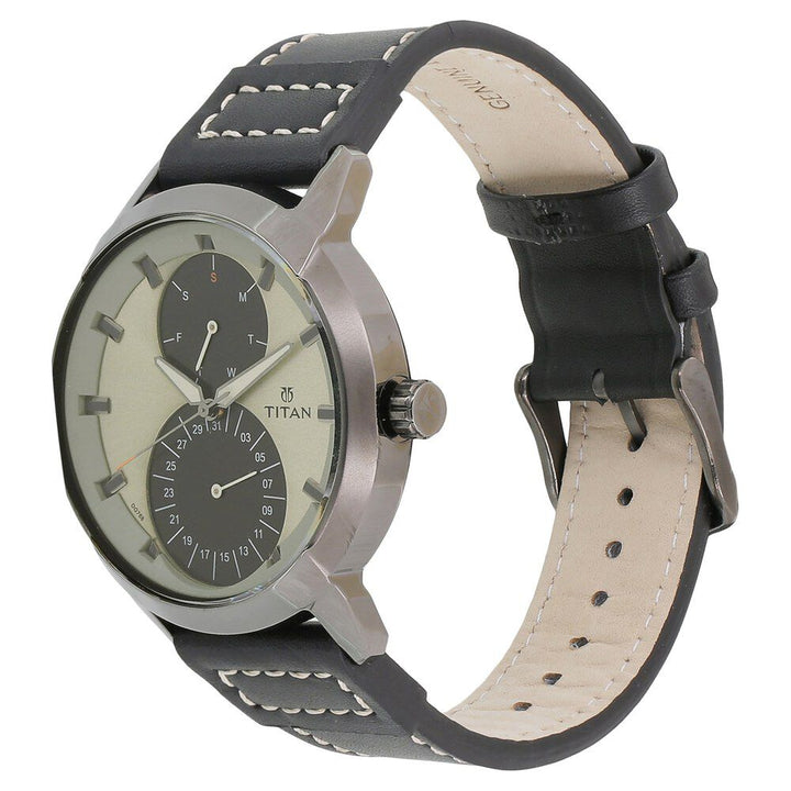 Titan Quartz Multifunction Beige Dial Leather Strap watch for Men-1756QL01