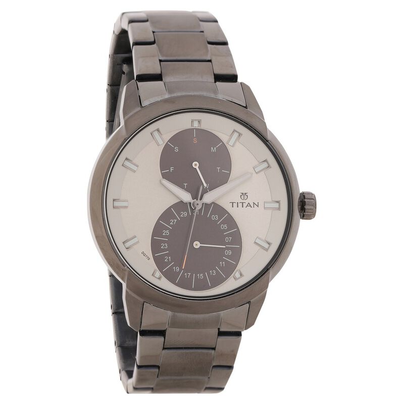Titan Quartz Multifunction Grey Dial Stainless Steel Strap Watch For Men
