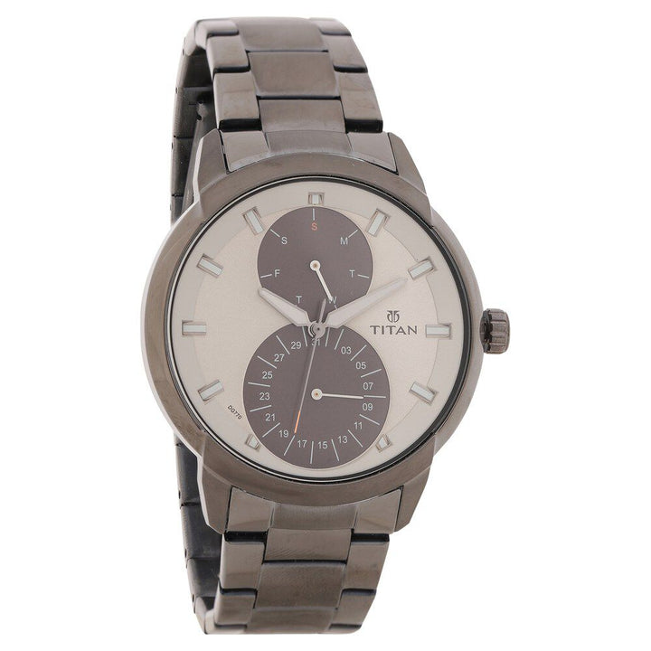 Titan Quartz Multifunction Grey Dial Stainless Steel Strap watch for Men-NS1756QM01