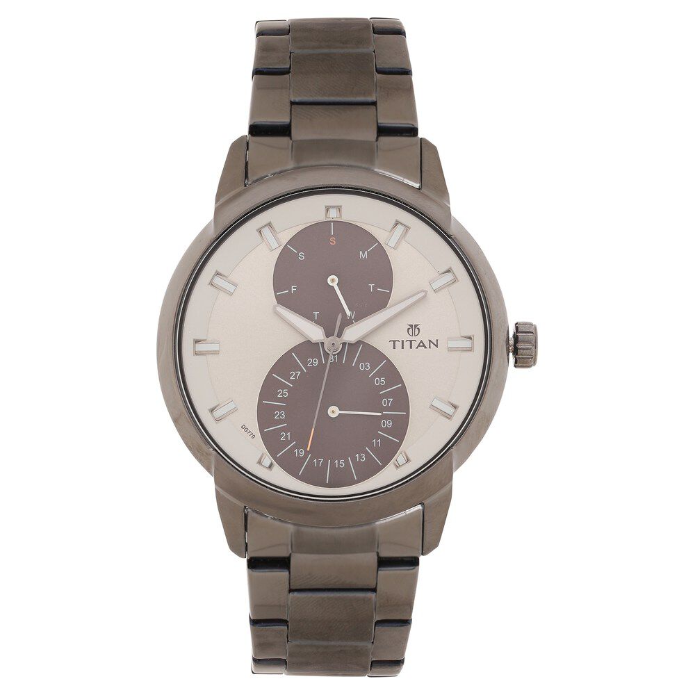 Titan Quartz Multifunction Grey Dial Stainless Steel Strap watch for Men-NS1756QM01