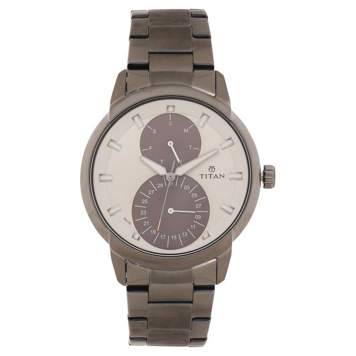 Titan Quartz Multifunction Grey Dial Stainless Steel Strap watch for Men-NS1756QM01