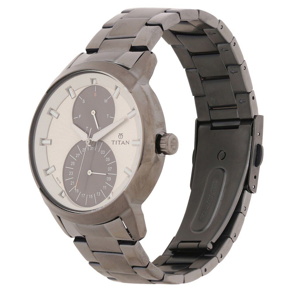 Titan Quartz Multifunction Grey Dial Stainless Steel Strap watch for Men-NS1756QM01
