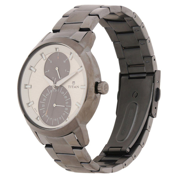 Titan Quartz Multifunction Grey Dial Stainless Steel Strap watch for Men-NS1756QM01