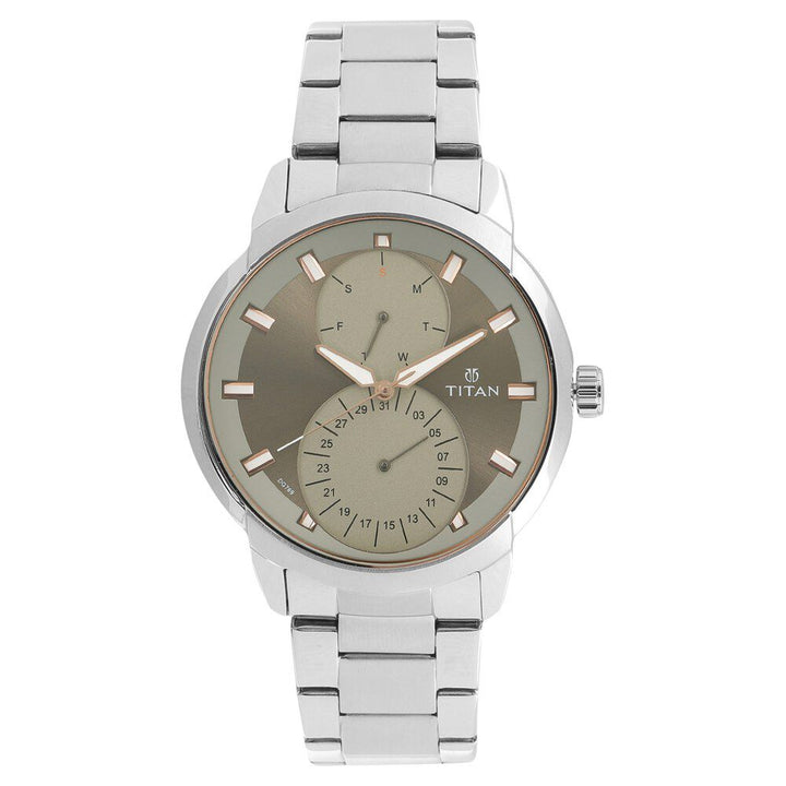Titan Quartz Multifunction Grey Dial Stainless Steel Strap Watch for Men-NS1756SM01