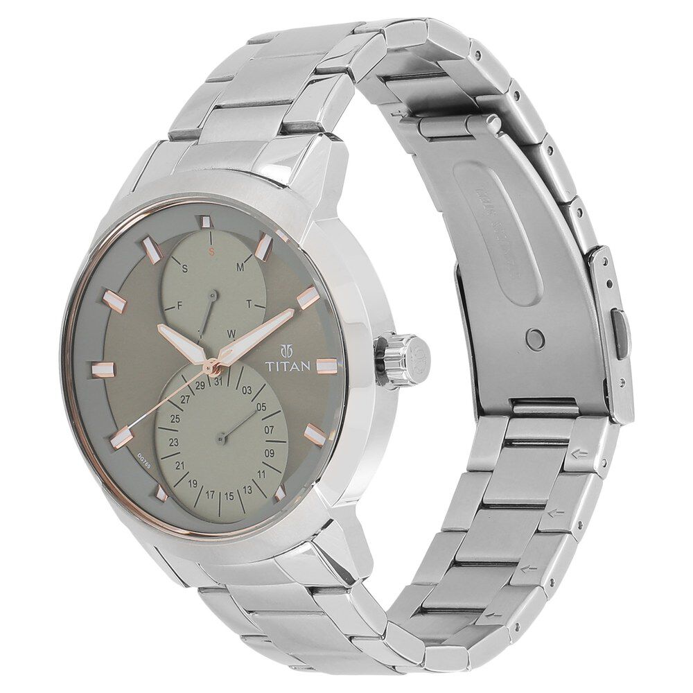 Titan Quartz Multifunction Grey Dial Stainless Steel Strap Watch for Men-NS1756SM01
