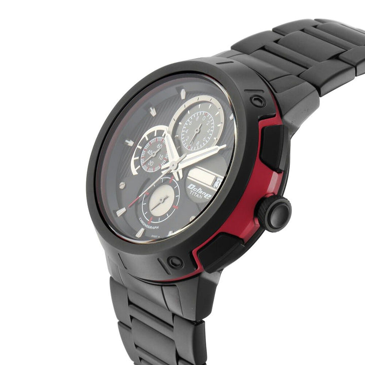 Titan Quartz Chronograph Black Dial Stainless Steel Strap Watch for Men-1758KM02