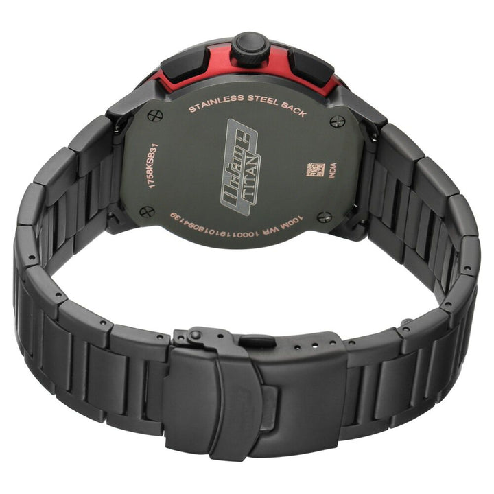 Titan Quartz Chronograph Black Dial Stainless Steel Strap Watch for Men-1758KM02