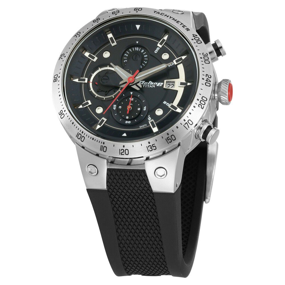 Titan Octane Black Dial Chronograph Strap watch for Men-NP1761KP01