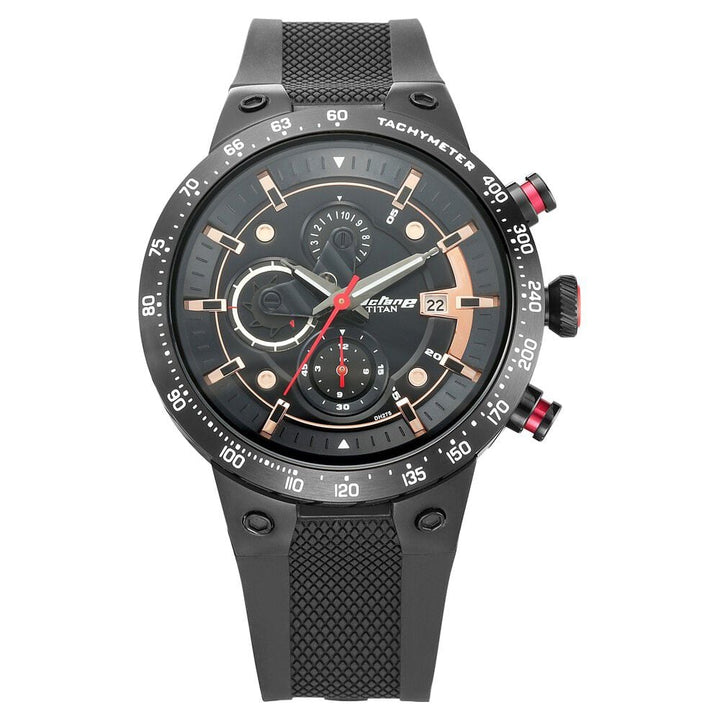 Titan Octane Black Dial Chronograph PU Strap watch for Men-NN1761KP02