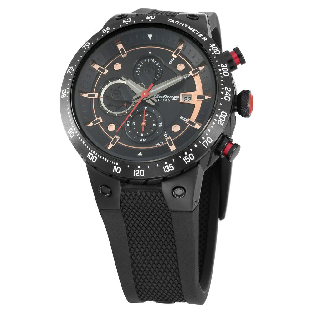 Titan Octane Black Dial Chronograph PU Strap watch for Men-NN1761KP02