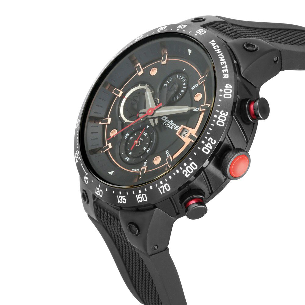 Titan Octane Black Dial Chronograph PU Strap watch for Men-NN1761KP02