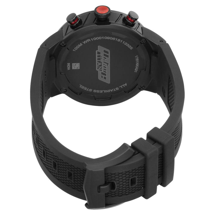 Titan Octane Black Dial Chronograph PU Strap watch for Men-NN1761KP02