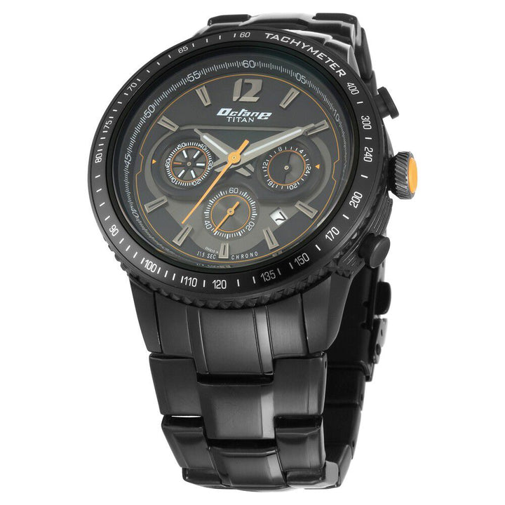 Titan Octane Black Dial Chrono Metal Strap watch for Men NS1762KM02