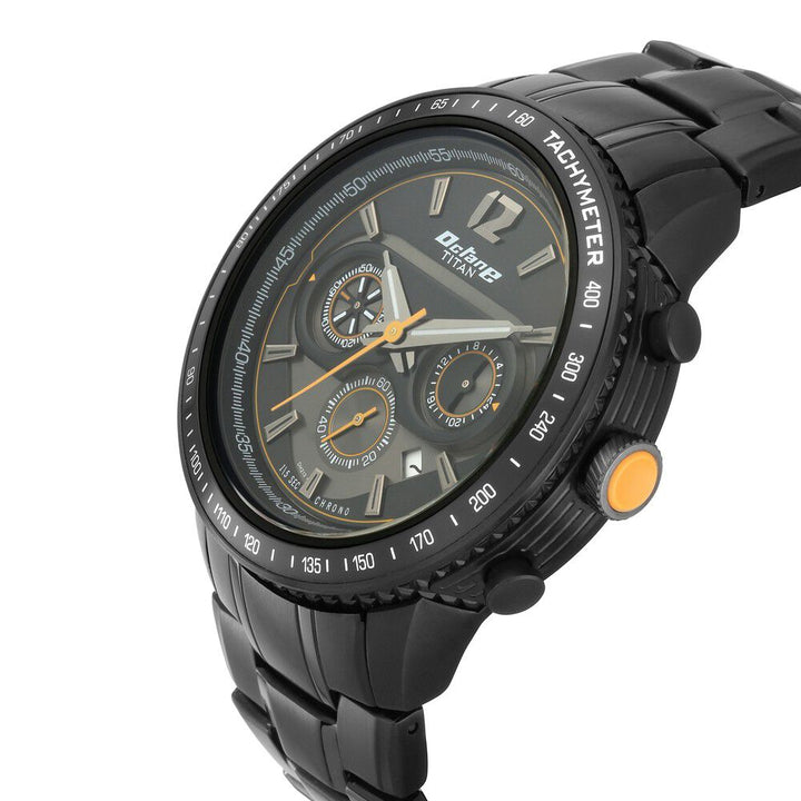 Titan Octane Black Dial Chrono Metal Strap watch for Men NS1762KM02