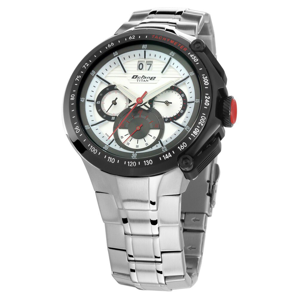 Titan Octane White Chrono Stainless Strap watch for Men-1765KM01