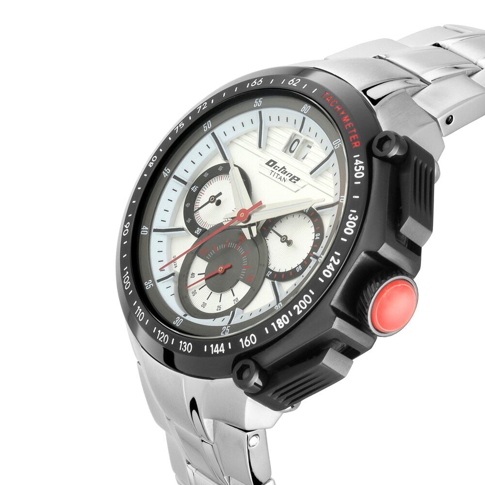 Titan Octane White Chrono Stainless Strap watch for Men-1765KM01