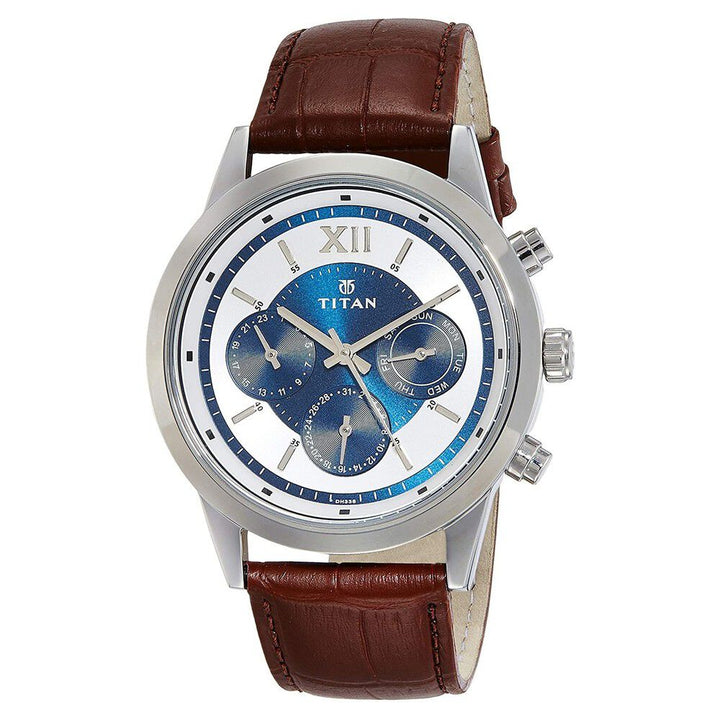 Titan Men Blue Dial Analog Leather Strap watch for Men-NP1766SL03