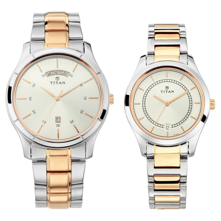 Titan Bandhan Quartz Analog with Day and Date Silver Dial Stainless Steel Strap Watch for Couple - The Watch Factory ®