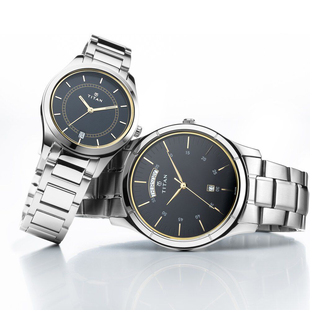 Titan Bandhan Blue Dial Analog with Day and Date Stainless Steel Strap watch for Couple - The Watch Factory ®