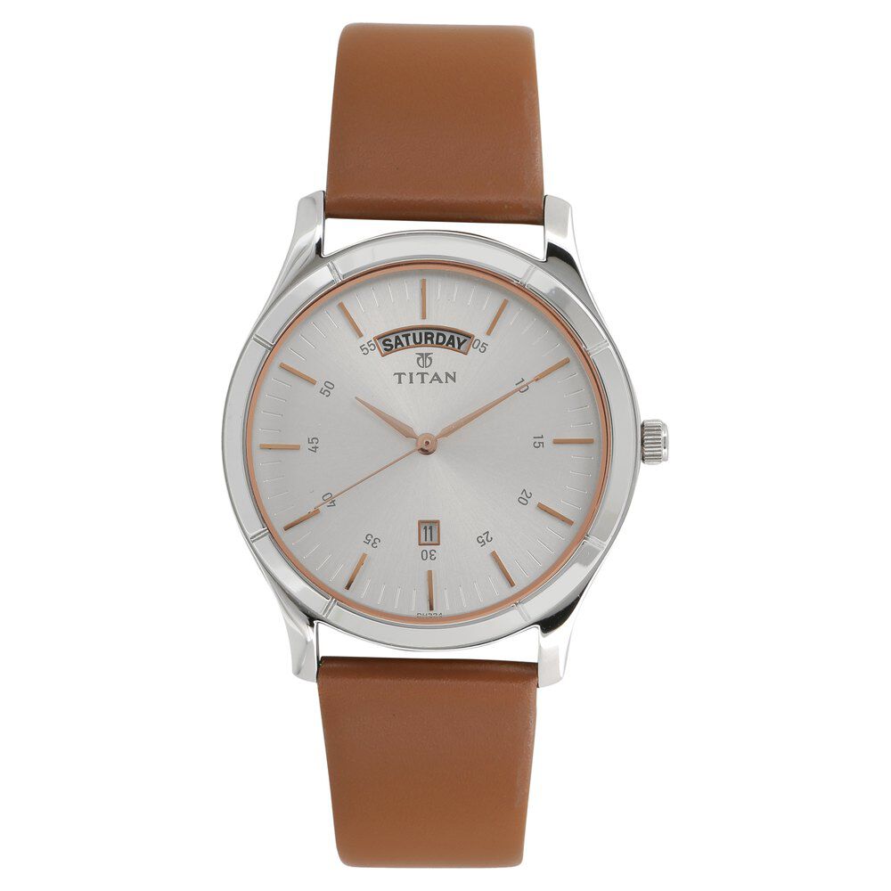 Titan On Trend White Dial Analog with Day and Date Leather Strap watch for Men - The Watch Factory ®