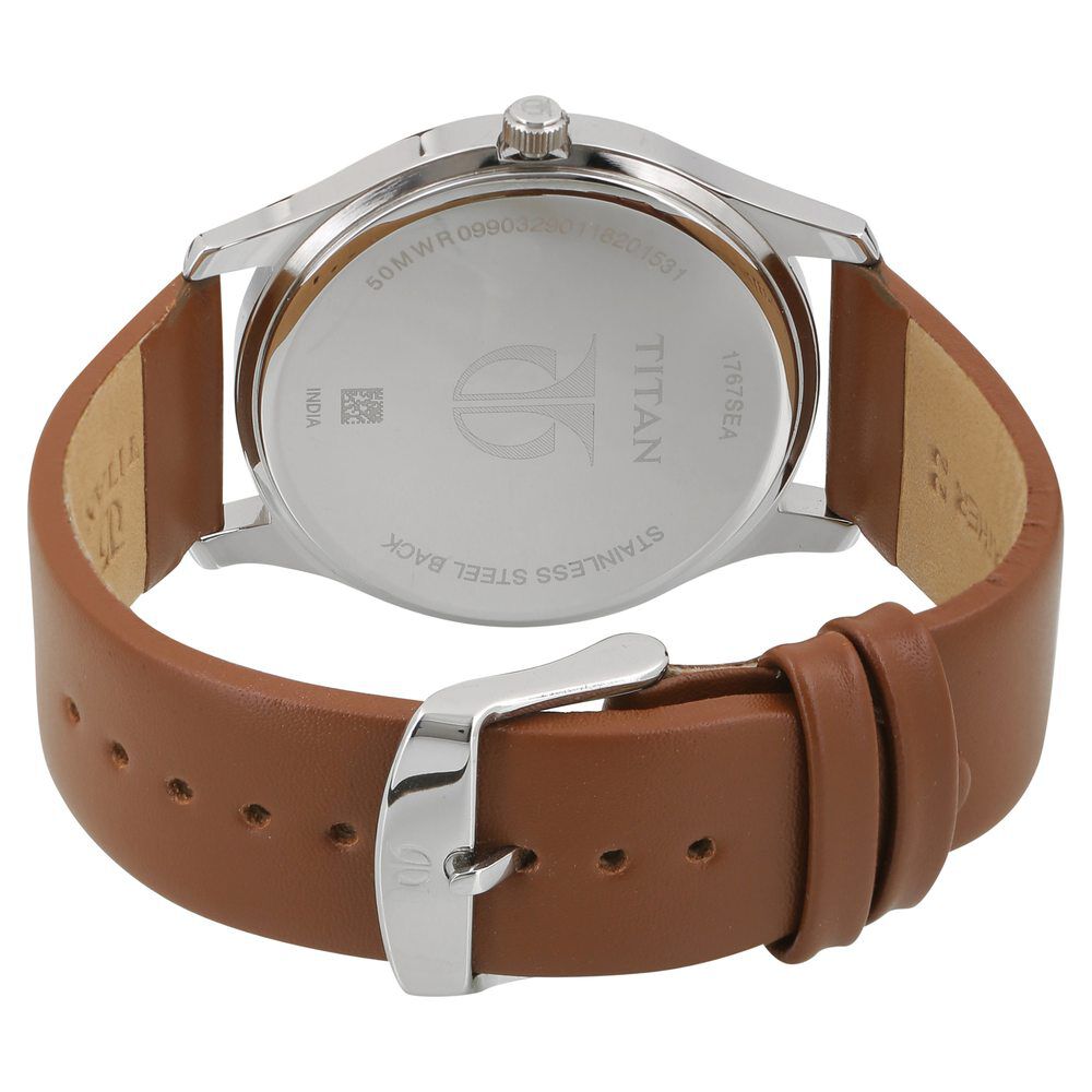 Titan On Trend White Dial Analog with Day and Date Leather Strap watch for Men NR1767SL01