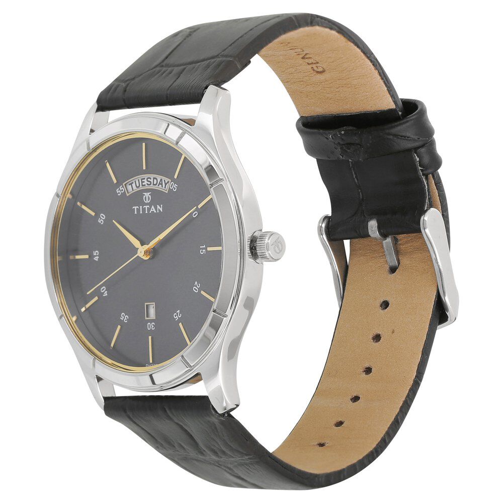 Titan Workwear Blue Dial Analog with Day and Date Leather Strap watch for Men NR1767SL03