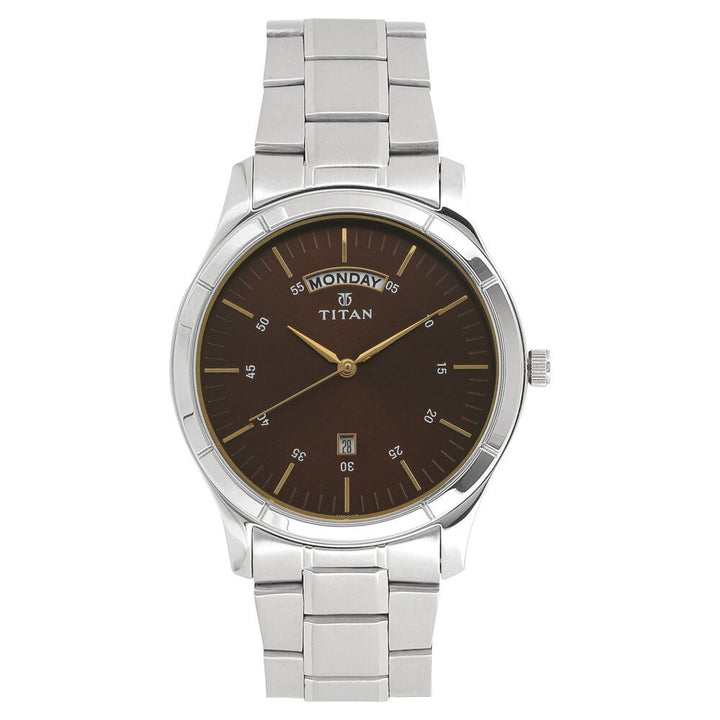 Titan Workwear Brown Dial Analog with Day and Date Stainless Steel Strap Watch for Men - The Watch Factory ®