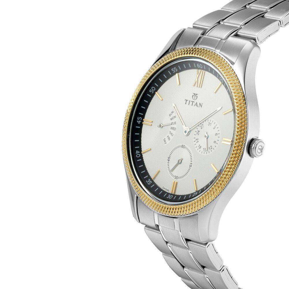 Titan Quartz Multifunction White Dial Stainless Steel Strap watch for Men-NL1768BM01