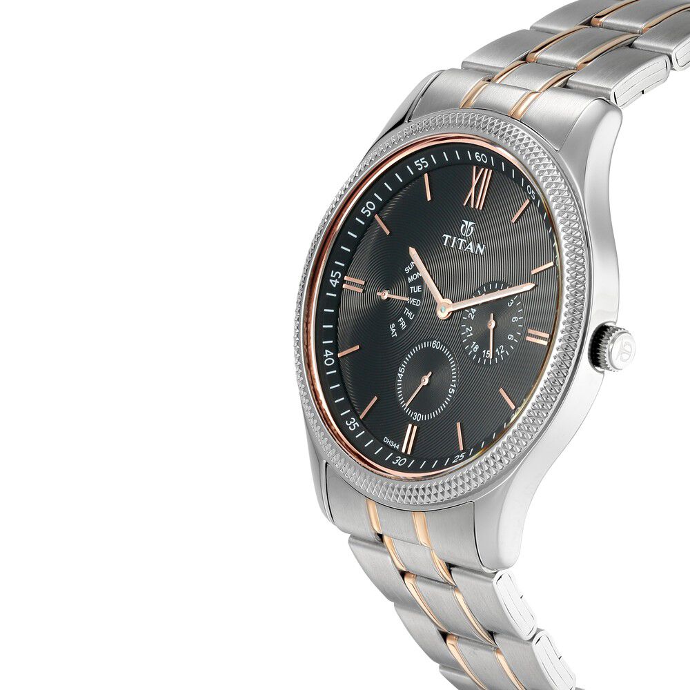 Titan Quartz Multifunction Black Dial Stainless Steel Strap Watch for Men NS1768KM01