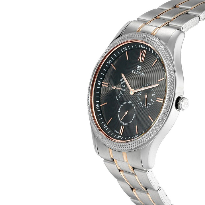 Titan Quartz Multifunction Black Dial Stainless Steel Strap Watch for Men NS1768KM01