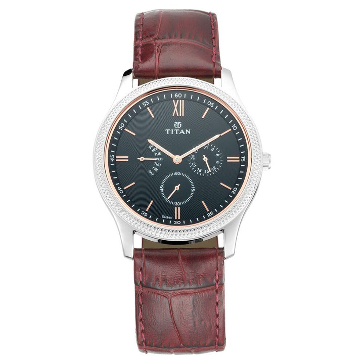 Titan Quartz Multifunction Metal Dial Leather Strap watch for Men-NN1768SL04