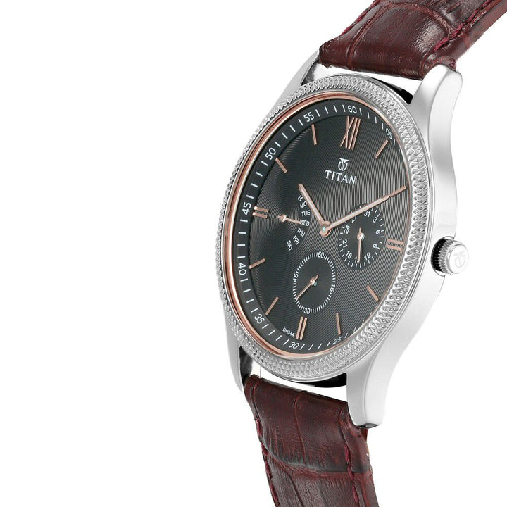 Titan Quartz Multifunction Metal Dial Leather Strap watch for Men-NN1768SL04