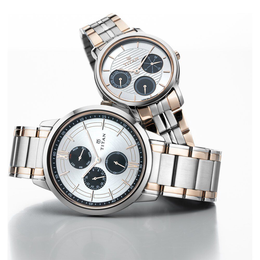Titan Bandhan Silver Dial Quartz Multifunction Stainless Steel Strap watch for Couple - The Watch Factory ®